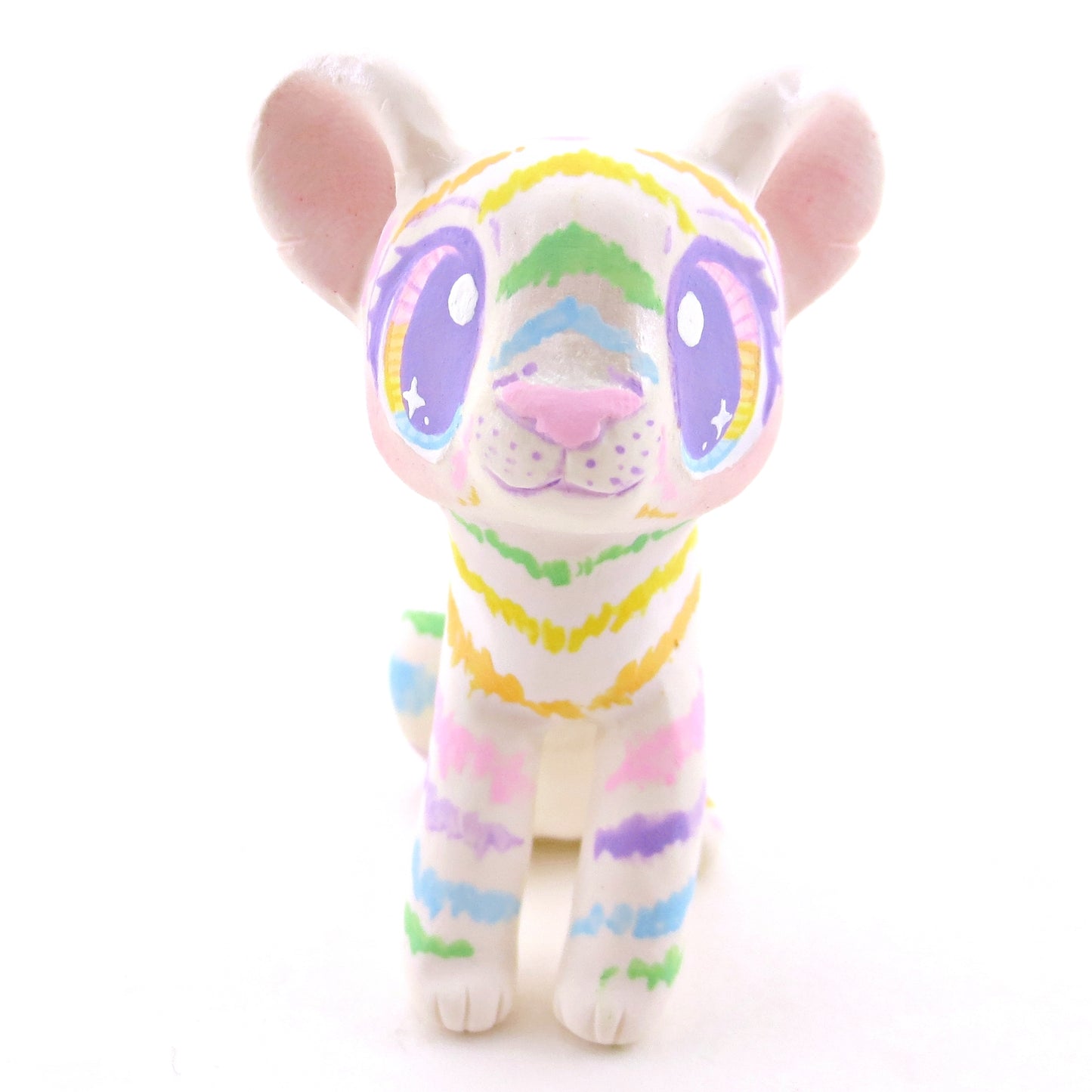 Rainbow Tiger Cub Figurine - Version 2 - Polymer Clay Rainbow Animals