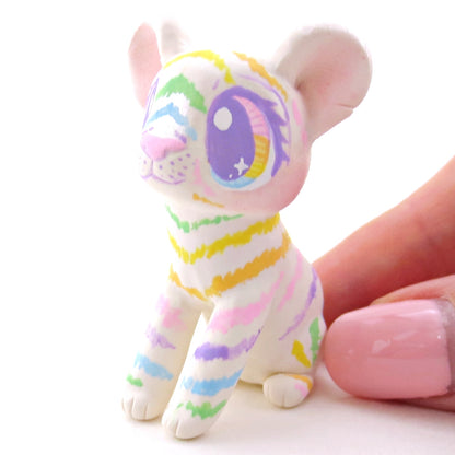 Rainbow Tiger Cub Figurine - Version 2 - Polymer Clay Rainbow Animals