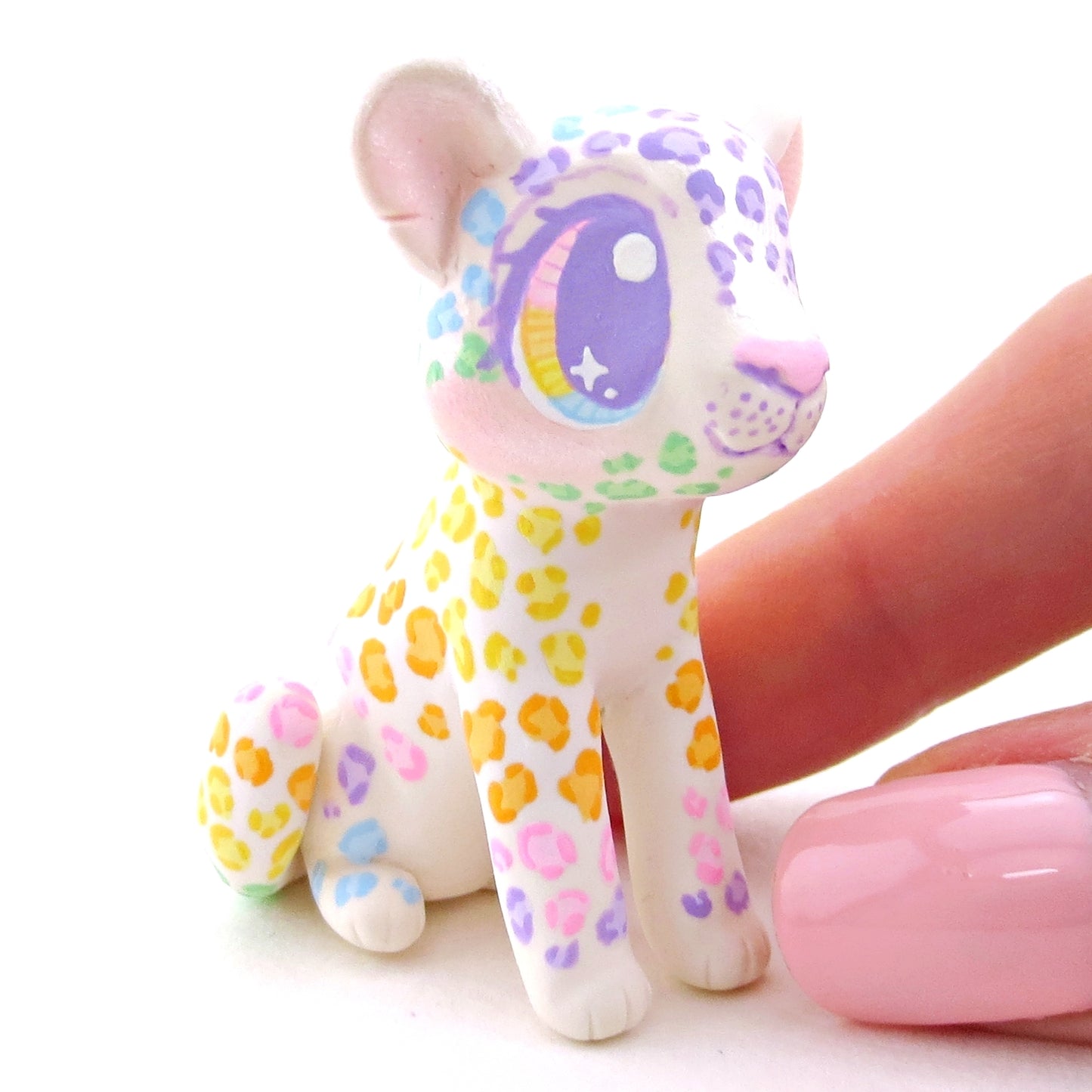 Rainbow Leopard Cub Figurine - Version 2 - Polymer Clay Rainbow Animals