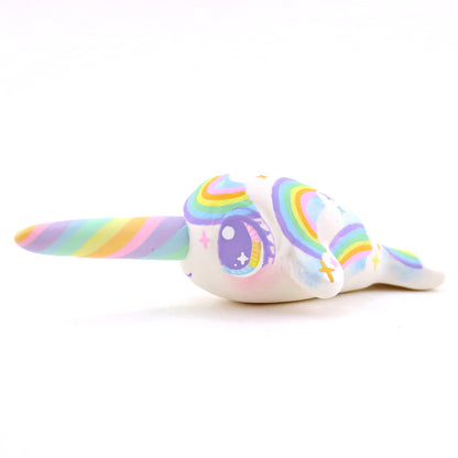 Cloud and Rainbow Narwhal Figurine - Polymer Clay Rainbow Animals