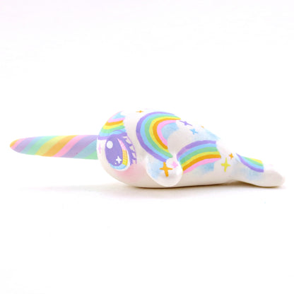 Cloud and Rainbow Narwhal Figurine - Polymer Clay Rainbow Animals