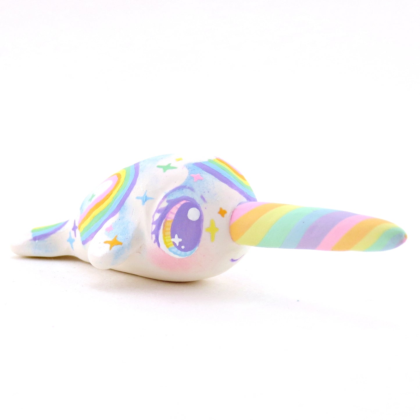 Cloud and Rainbow Narwhal Figurine - Polymer Clay Rainbow Animals