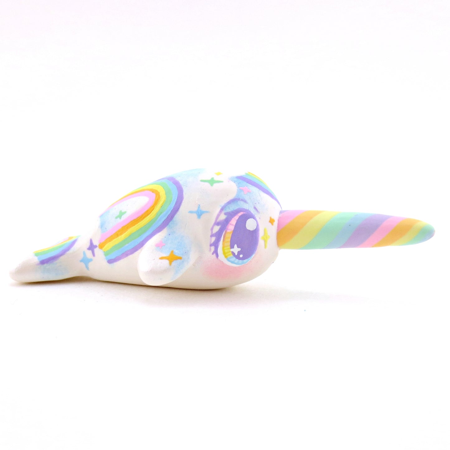 Cloud and Rainbow Narwhal Figurine - Polymer Clay Rainbow Animals