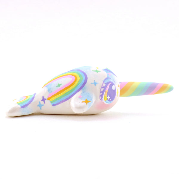 Cloud and Rainbow Narwhal Figurine - Polymer Clay Rainbow Animals