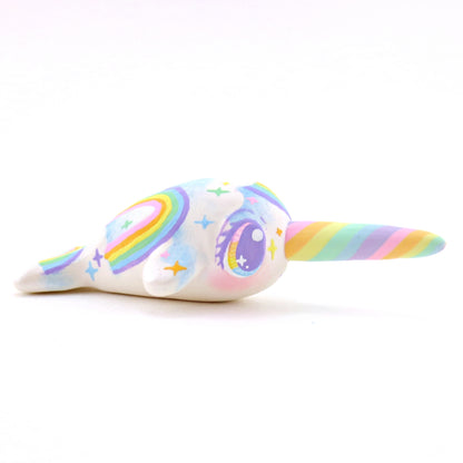 Cloud and Rainbow Narwhal Figurine - Polymer Clay Rainbow Animals