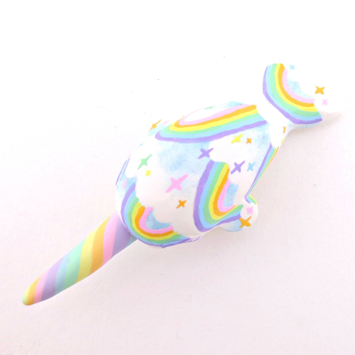 Cloud and Rainbow Narwhal Figurine - Polymer Clay Rainbow Animals