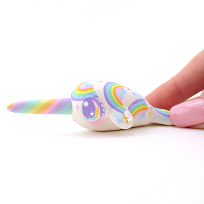 Cloud and Rainbow Narwhal Figurine - Polymer Clay Rainbow Animals