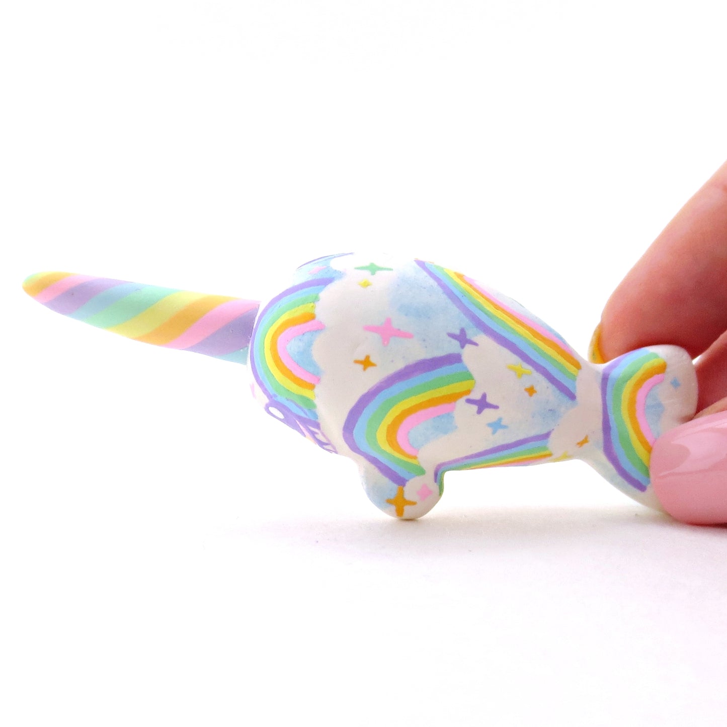 Cloud and Rainbow Narwhal Figurine - Polymer Clay Rainbow Animals