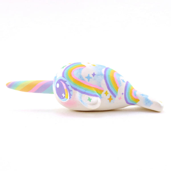 Cloud and Rainbow Narwhal with Blue "Eyeshadow" Figurine - Polymer Clay Rainbow Animals