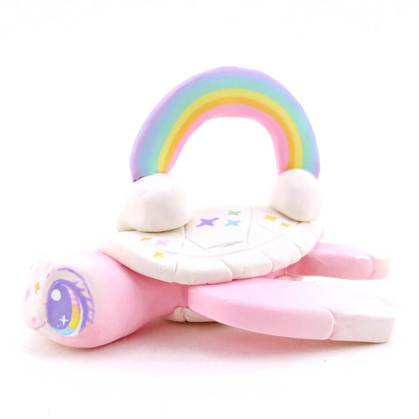Rainbow-Backed Pink and White Turtle Figurine - Polymer Clay Rainbow Animals