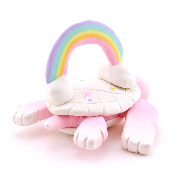 Rainbow-Backed Pink and White Turtle Figurine - Polymer Clay Rainbow Animals