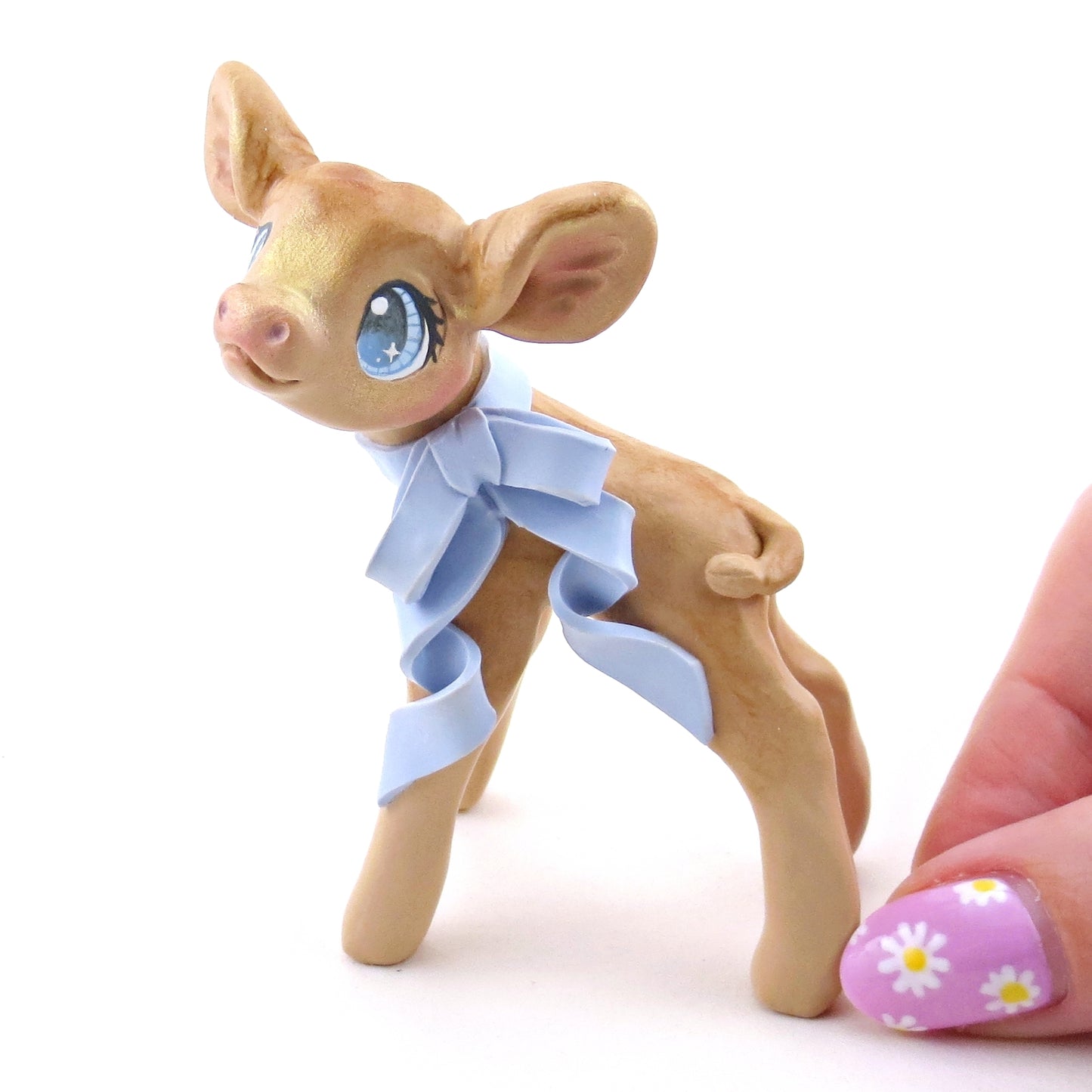 Jersey Cow with a Bow Figurine - Polymer Clay Spring Animal Collection