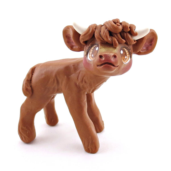 Brown-Eyed Highland Cow Figurine - Polymer Clay Spring Animal Collection