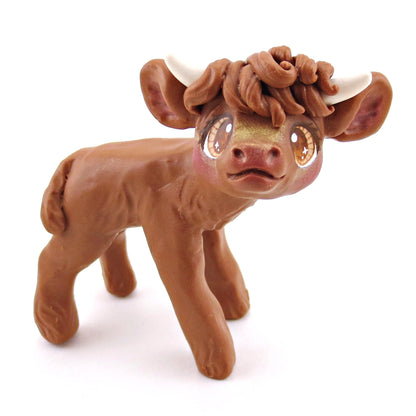 Brown-Eyed Highland Cow Figurine - Polymer Clay Spring Animal Collection