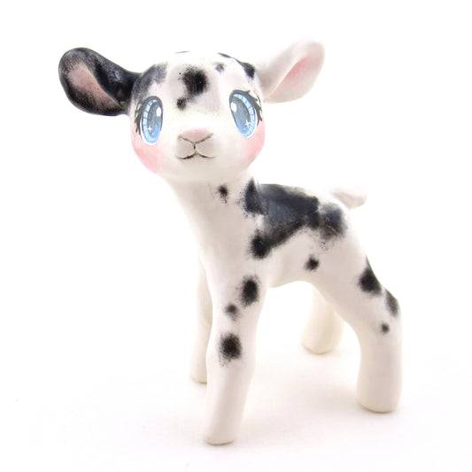 Black and White Spotty Baby Goat Figurine - Polymer Clay Spring Animal Collection