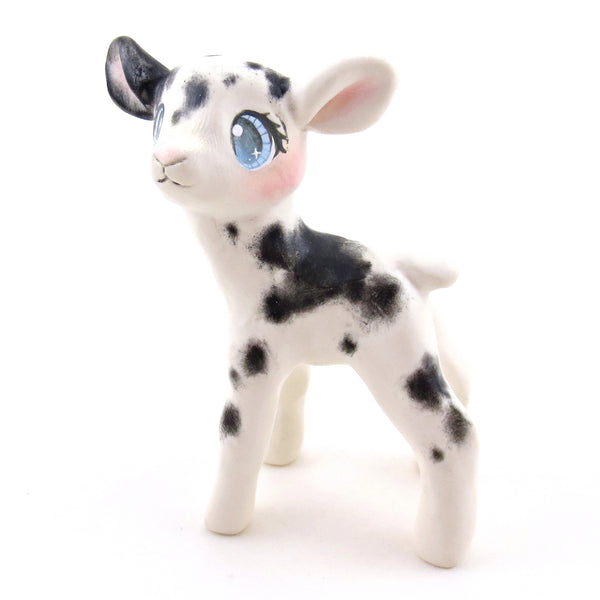 Black and White Spotty Baby Goat Figurine - Polymer Clay Spring Animal Collection