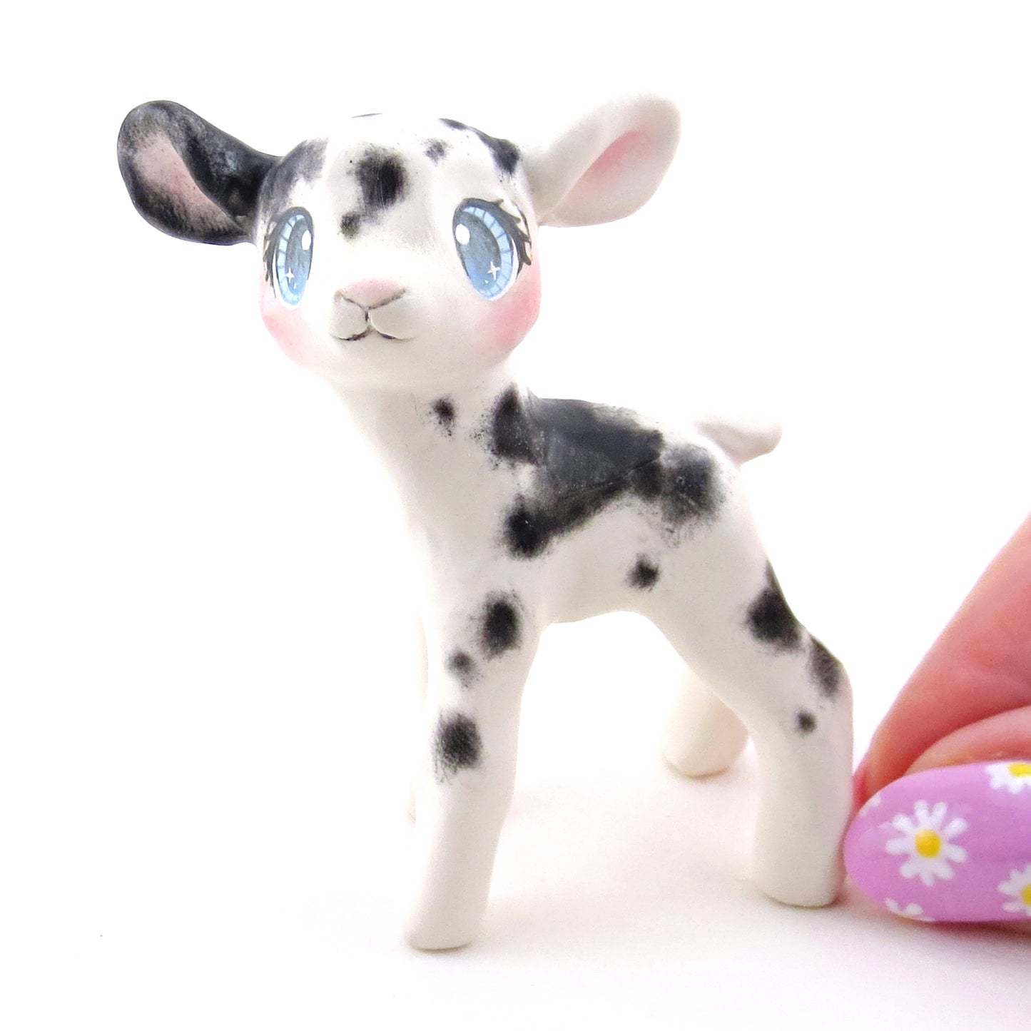 Black and White Spotty Baby Goat Figurine - Polymer Clay Spring Animal Collection