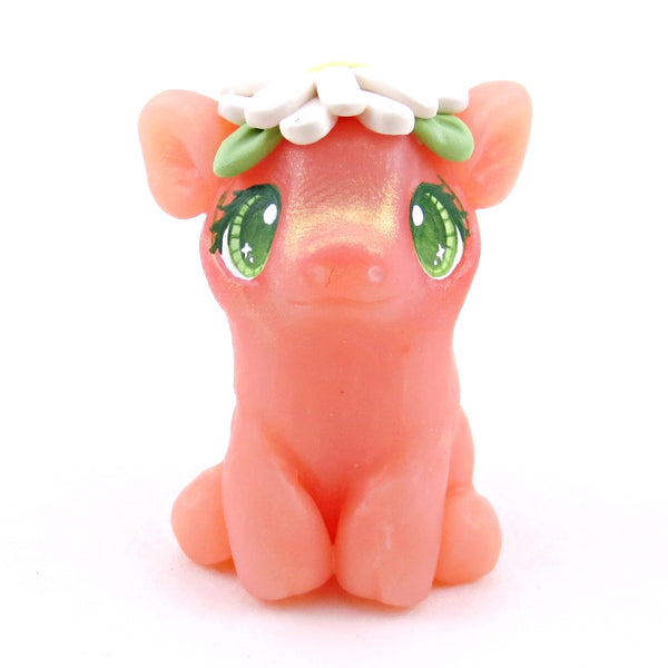 Piglet with a Daisy Hat Figurine - Polymer Clay Spring Animal Collection