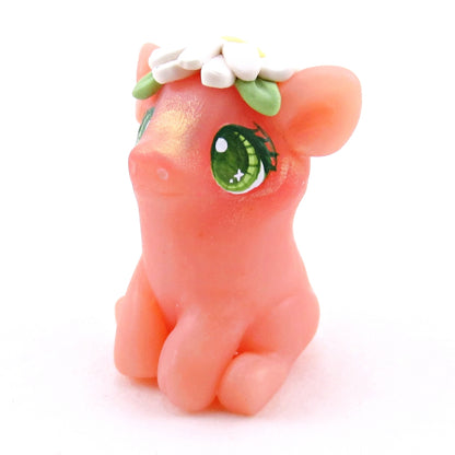 Piglet with a Daisy Hat Figurine - Polymer Clay Spring Animal Collection