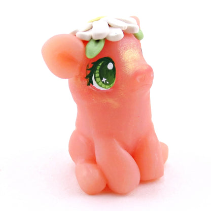 Piglet with a Daisy Hat Figurine - Polymer Clay Spring Animal Collection