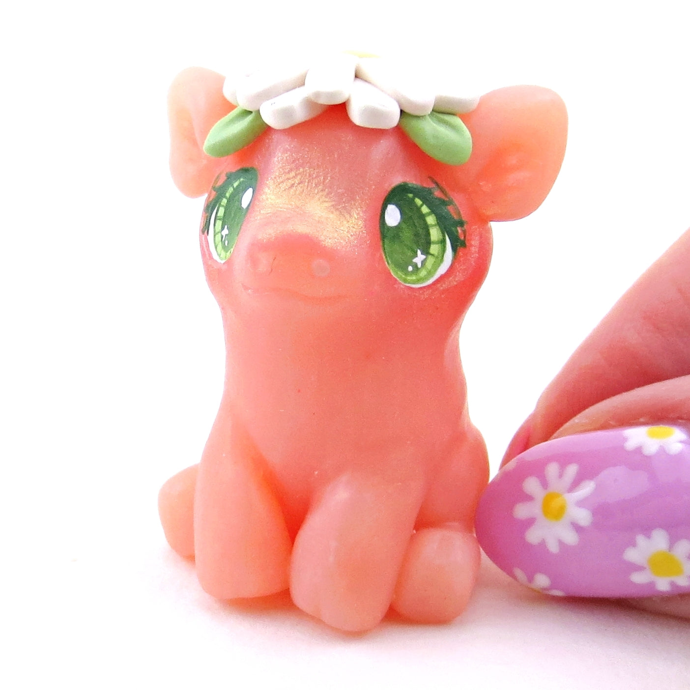 Piglet with a Daisy Hat Figurine - Polymer Clay Spring Animal Collection