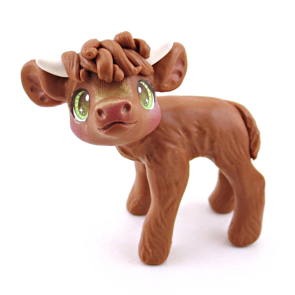 Green-Eyed Highland Cow Figurine - Polymer Clay Spring Animal Collection