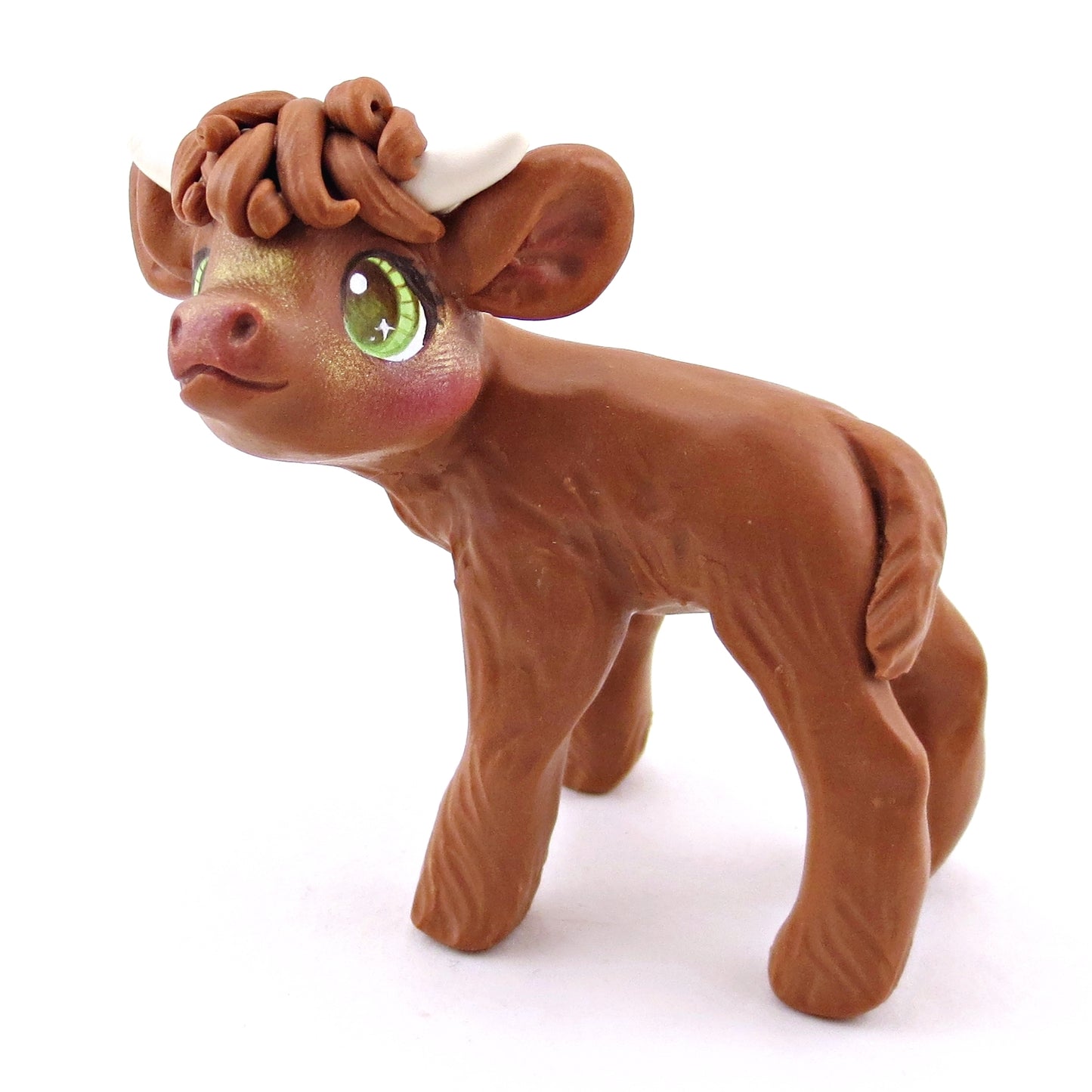 Green-Eyed Highland Cow Figurine - Polymer Clay Spring Animal Collection