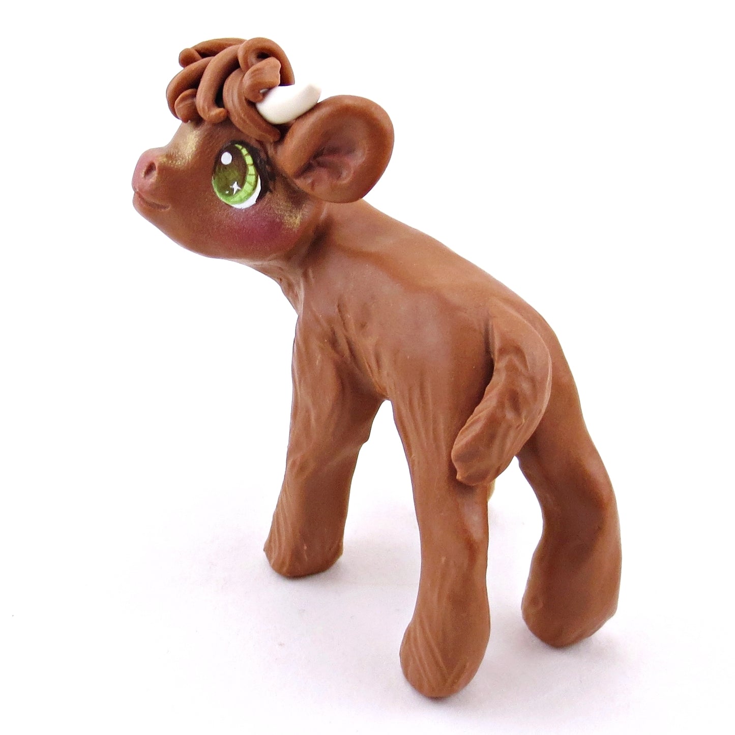 Green-Eyed Highland Cow Figurine - Polymer Clay Spring Animal Collection