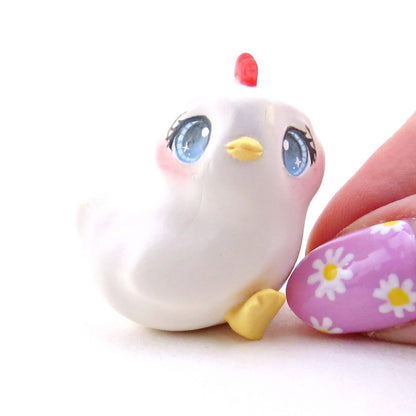 White Chicken Figurine - Polymer Clay Spring Animal Collection