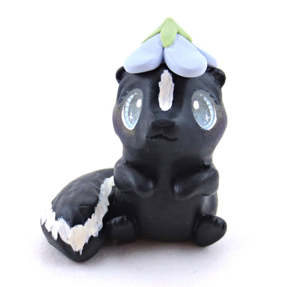 Skunk with a Bluebell Hat Figurine - Polymer Clay Spring Animal Collection