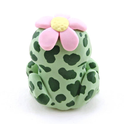 Spotty Frog with a Pink Flower Hat Figurine - Polymer Clay Spring Animal Collection