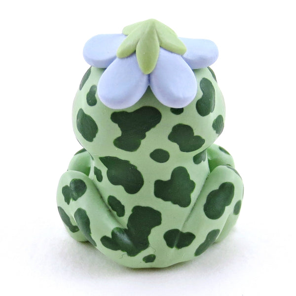 Spotty Frog with a Bluebell Hat Figurine - Polymer Clay Spring Animal Collection