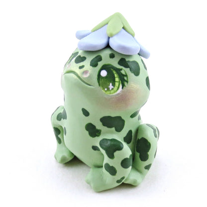 Spotty Frog with a Bluebell Hat Figurine - Polymer Clay Spring Animal Collection