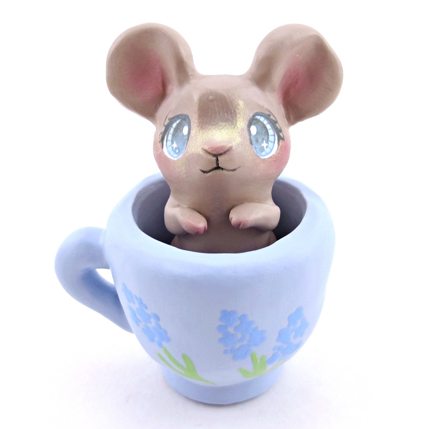 Hyacinth Teacup Mouse Figurine - Polymer Clay Spring Animal Collection