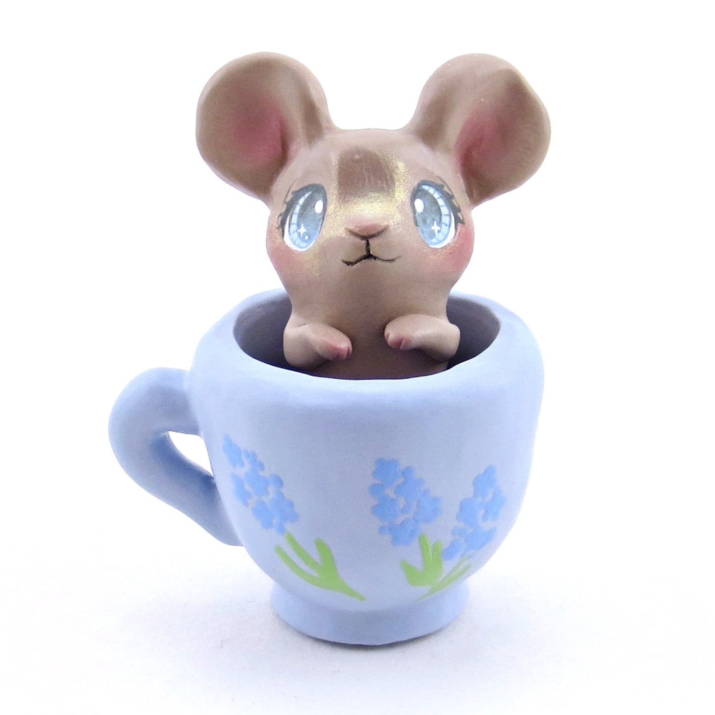 Hyacinth Teacup Mouse Figurine - Polymer Clay Spring Animal Collection