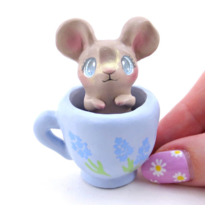 Hyacinth Teacup Mouse Figurine - Polymer Clay Spring Animal Collection