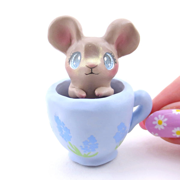 Hyacinth Teacup Mouse Figurine - Polymer Clay Spring Animal Collection