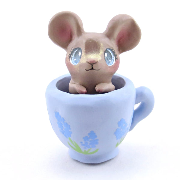Hyacinth Teacup Mouse Figurine - Polymer Clay Spring Animal Collection
