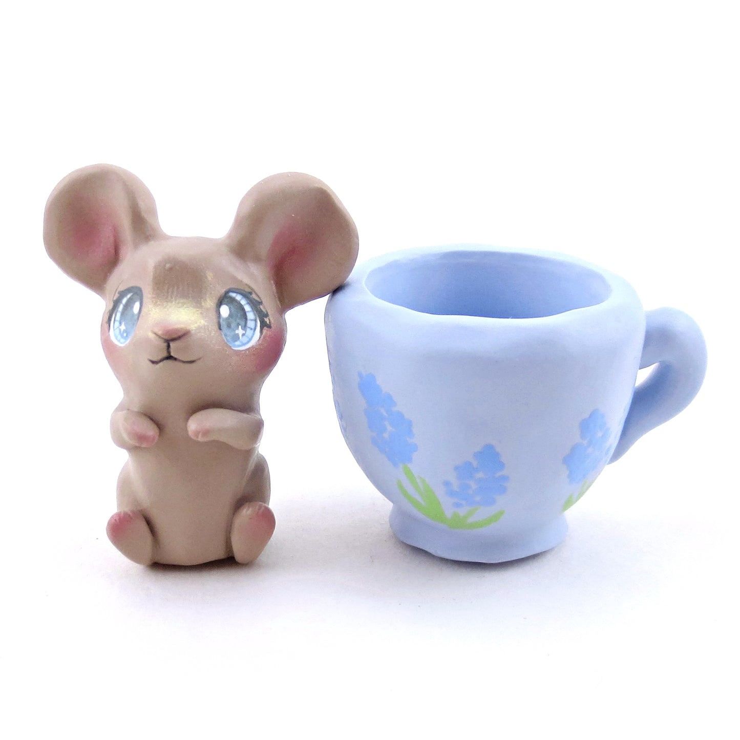 Hyacinth Teacup Mouse Figurine - Polymer Clay Spring Animal Collection