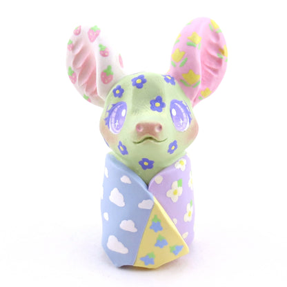 Cozy Patchwork Quilt Bat Figurine - Polymer Clay Spring Animal Collection