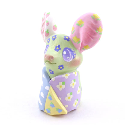 Cozy Patchwork Quilt Bat Figurine - Polymer Clay Spring Animal Collection