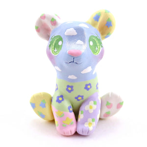 Cozy Patchwork Quilt Teddy Bear Figurine - Polymer Clay Spring Animal Collection