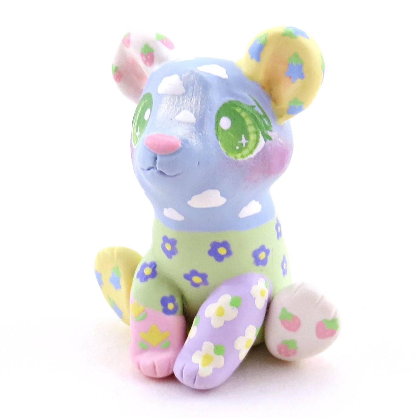 Cozy Patchwork Quilt Teddy Bear Figurine - Polymer Clay Spring Animal Collection