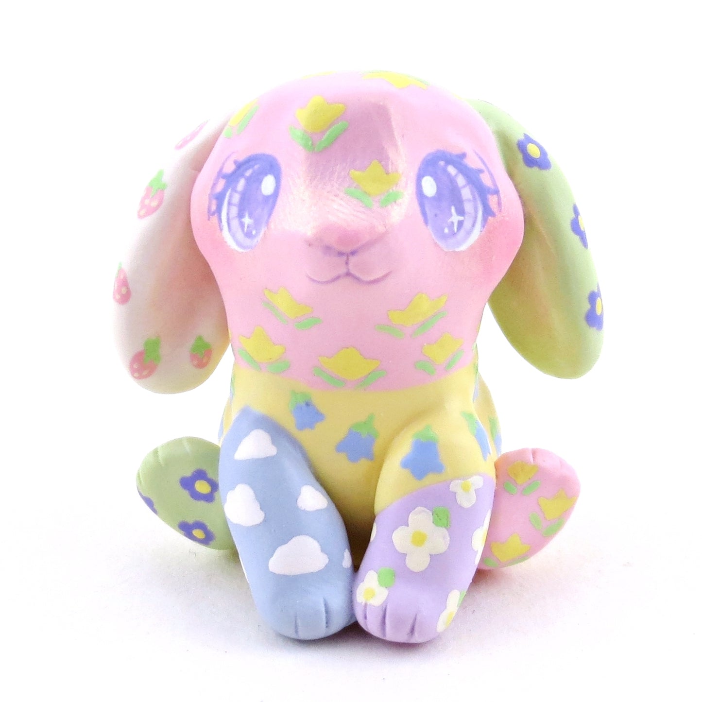 Cozy Patchwork Quilt Bunny Figurine - Polymer Clay Spring Animal Collection