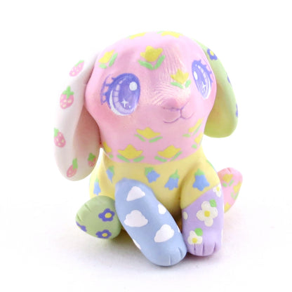 Cozy Patchwork Quilt Bunny Figurine - Polymer Clay Spring Animal Collection