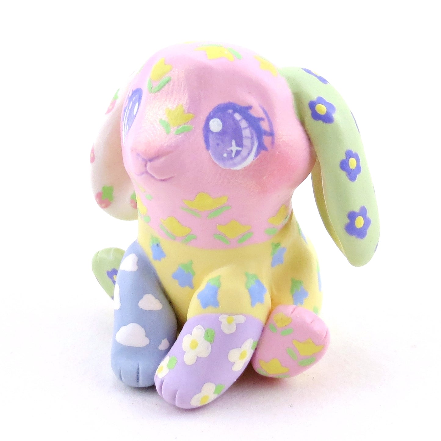 Cozy Patchwork Quilt Bunny Figurine - Polymer Clay Spring Animal Collection