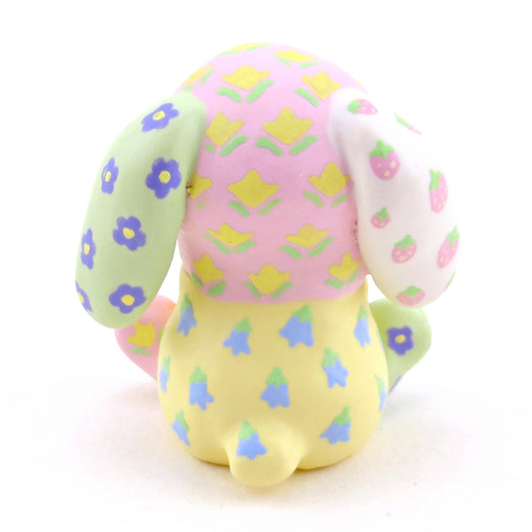Cozy Patchwork Quilt Bunny Figurine - Polymer Clay Spring Animal Collection