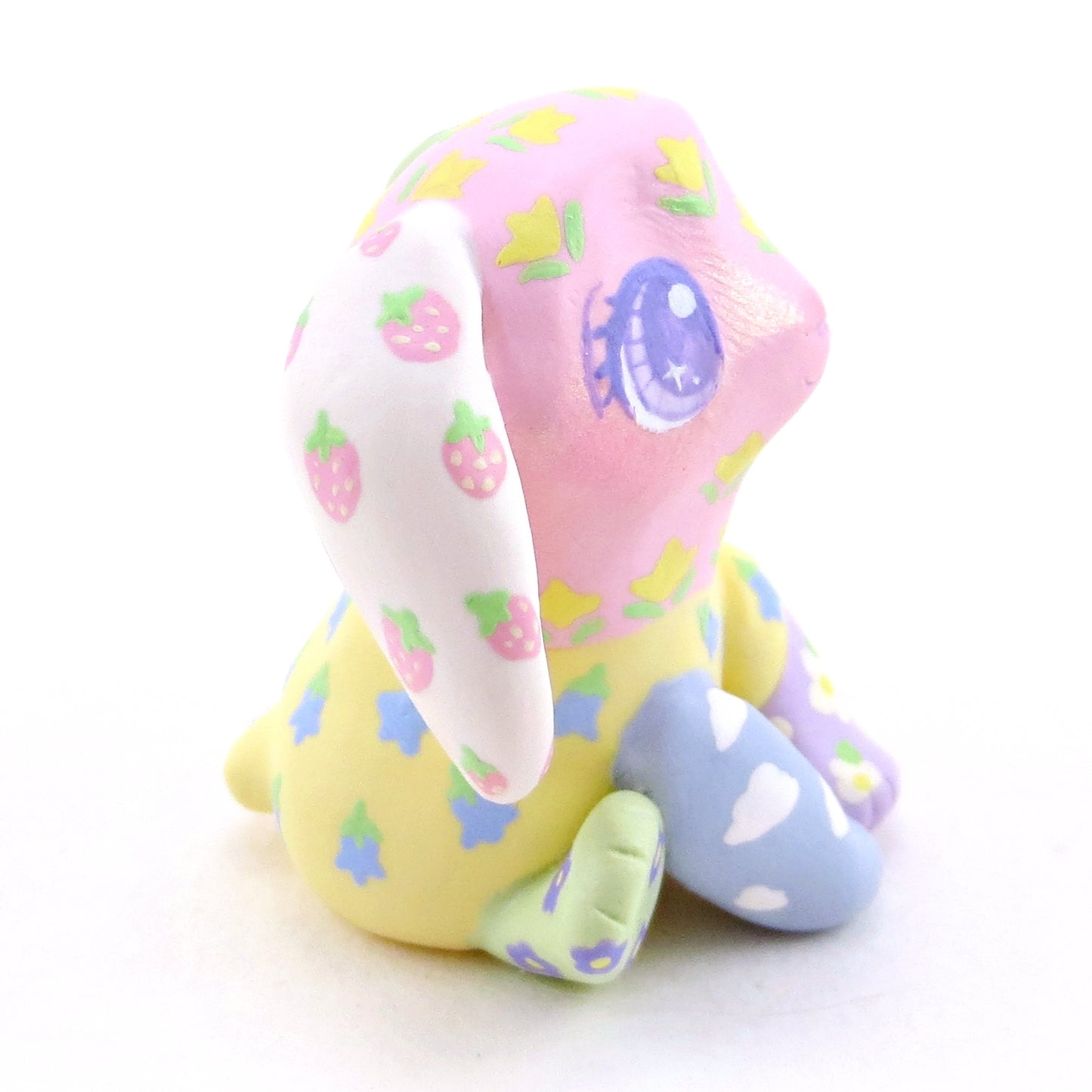 Cozy Patchwork Quilt Bunny Figurine - Polymer Clay Spring Animal Collection