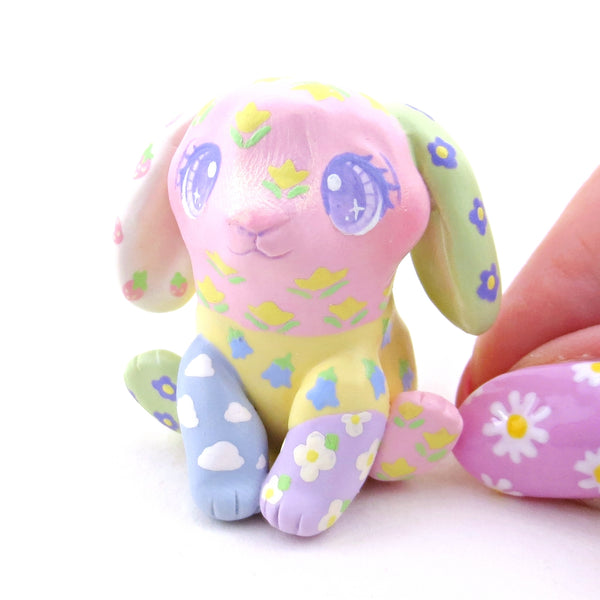 Cozy Patchwork Quilt Bunny Figurine - Polymer Clay Spring Animal Collection