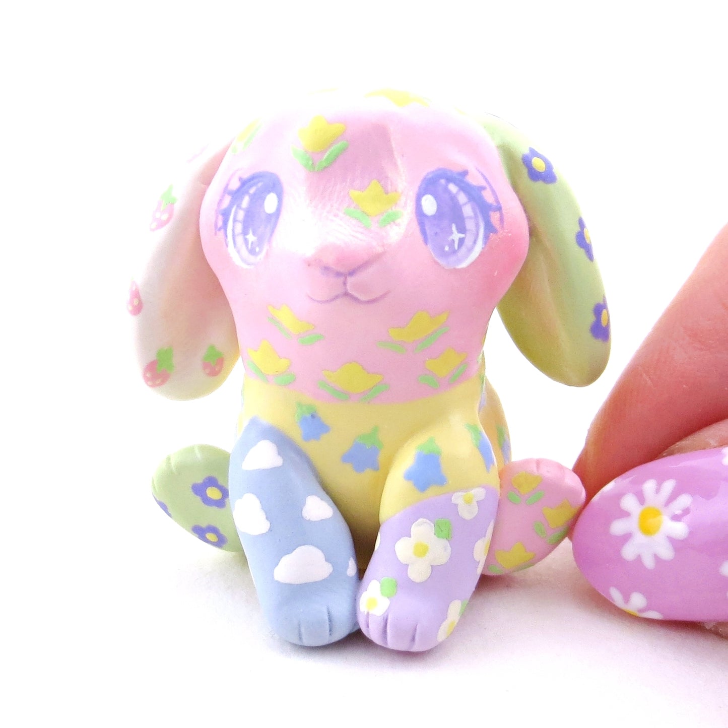 Cozy Patchwork Quilt Bunny Figurine - Polymer Clay Spring Animal Collection